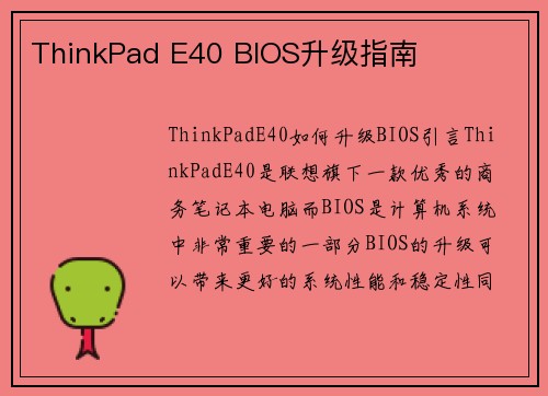 ThinkPad E40 BIOS升级指南